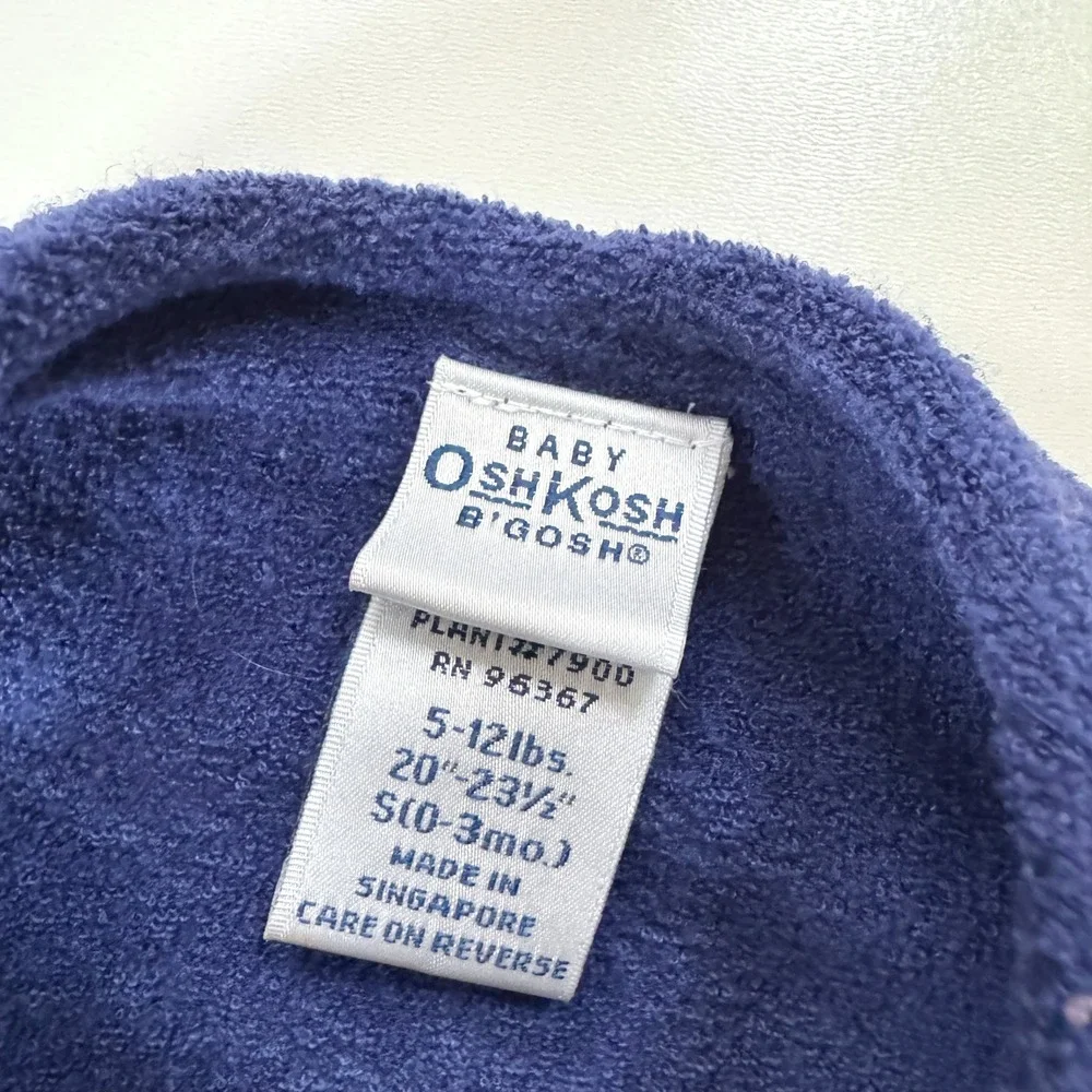 Vintage 90's OshKosh B'gosh Fleece Romper Overalls‎ Navy Blue Penguin 0-3 Months